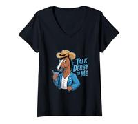 Mujer Talk Derby To Me Funny Horse Cocktail Dicho Camiseta Cuello V