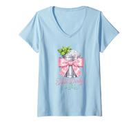 Mujer Talk Derby To Me Pink Bow Mint Julep Coquette Carreras de Caballos Camiseta Cuello V