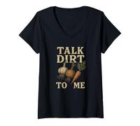 Mujer Talk Dirt To Me Funny Jardinería Veggie Roots Humor Granjero Camiseta Cuello V