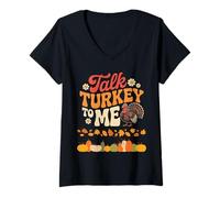 Mujer Talk Turkey To Me Diseño de Pavo de Acción de Gracias Camiseta Cuello V