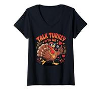 Mujer Talk Turkey To Me Divertido Juego de Palabras de Acción de Gracias Camiseta Cuello V