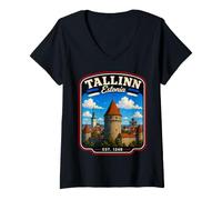 Mujer Tallin Estonia Vacaciones a Tallin Familia Viaje Coincidente Camiseta Cuello V