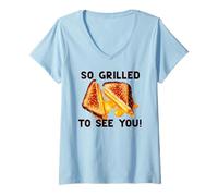 Mujer Tan A LA Parrilla para Verte! Meme Divertido y Emocionado Foodie Camiseta Cuello V