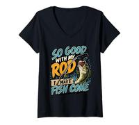 Mujer Tan Bueno con mi caña Que Hago Que los Peces vengan, Divertida insinuación de Pesca Camiseta Cuello V