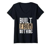 Mujer Tan Built from Nothing Tan Color Graphic Camiseta Cuello V
