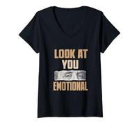 Mujer Tan Color Dinero sobre Sentimientos Tan Gráfico Camiseta Cuello V