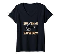 Mujer Tan Color Put 'em Up Cowboy Tan Graphic Camiseta Cuello V