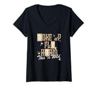 Mujer Tan Color Woke Up Fly - It Keeps Happening! Tan Graphic Camiseta Cuello V