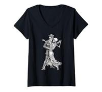Mujer Tango Bailando Esqueleto Halloween Cráneo Bailarina Pareja ESP Camiseta Cuello V