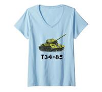 Mujer Tanque Militar soviético Ruso de la Segunda Guerra Mundial - Tanque T34-85 Camiseta Cuello V