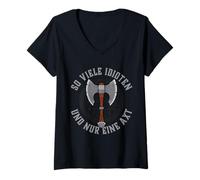 Mujer Tantos Idiotas Y Solo Un Hacha Diseño Vikingo Camiseta Cuello V