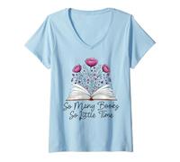 Mujer Tantos Libros Pero Tan Poco Tiempo Ratón de Biblioteca Floral Camiseta Cuello V