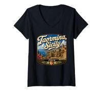 Mujer Taormina Sicilia Taormina Vacaciones a Sicilia Viajar Italiano Camiseta Cuello V