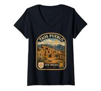 Mujer Taos Pueblo New Mexico Ciudad Natal Vintage Southwest Travel Camiseta Cuello V