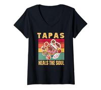 Mujer Tapas Cura El Alma Vintage Español Amantes De La Comida Diseño Camiseta Cuello V