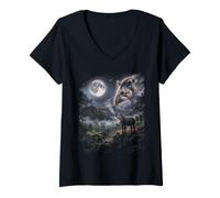 Mujer Tapir Aullando a la Luna Selva Lluvia Bosque Noche Camiseta Cuello V