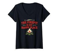 Mujer Tarde en la Noche Camping fogata Noche Humor Camping Noches Fuego Camiseta Cuello V