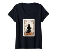 Mujer Tarjeta de Halloween The Witching Hour Mystical Witch Moon Camiseta Cuello V