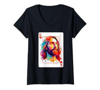 Mujer Tarjeta de Jesús King, Cristo Cristiano, creyentes religiosos, Corazones Camiseta Cuello V
