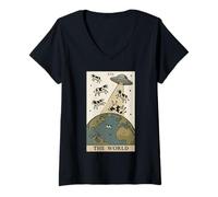 Mujer Tarjeta de Tarot Alien The World UFO Invasion Funny Cow Camiseta Cuello V