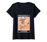 Mujer Tarjeta de Tarot de café con diseño de Esqueleto Divertido de Yapper Shirt Camiseta Cuello V