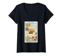 Mujer Tarjeta de Tarot de Hamburguesa con Queso Vintage Gráfico de Comida mística Camiseta Cuello V