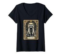 Mujer Tarjeta de Tarot de mapache vintage divertida mística oculta celestial Camiseta Cuello V