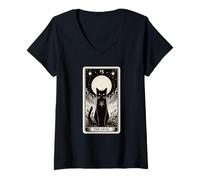 Mujer Tarjeta de Tarot Diablo Negro Gato Medieval Vintage Horror Camiseta Cuello V