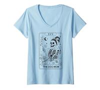 Mujer Tarjeta de Tarot Esqueleto Perro mamá Divertido Amante de Las Mascotas astrología Mujeres Camiseta Cuello V