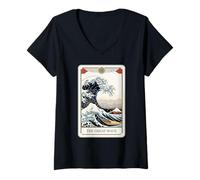 Mujer Tarjeta de Tarot Estética Japonesa La Gran Ola Fuera Kanagawa Camiseta Cuello V