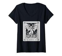 Mujer Tarjeta de Tarot Oculta de Bruja gótica Baphomet Halloween Camiseta Cuello V