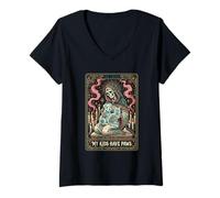 Mujer Tarjeta de Tarot para Amantes de Las Mascotas con diseño de Esqueleto de My Kids Have Camiseta Cuello V