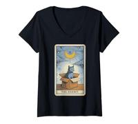 Mujer Tarjeta del Tarot Ermitaño Amante Gato Divertido Gato Camiseta Cuello V