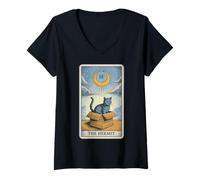 Mujer Tarjeta del Tarot Ermitaño Amante Gato Divertido Gato Camiseta Cuello V