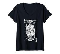 Mujer Tarjeta Divertida del Rey del póquer de Halloween de Zombie Cowboy Gunslinger Camiseta Cuello V