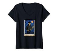 Mujer Tarjeta Divertida del Tarot del medidor EMF del Esqueleto del Cazador Fantasma Camiseta Cuello V