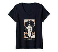 Mujer Tarjeta gótica de Halloween Ermitaño Tarot Grim Reaper Oculto Camiseta Cuello V