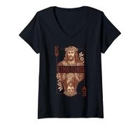 Mujer Tarjeta Jesús Rey de Reyes - Rey de Corazones Camiseta Cuello V
