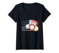 Mujer Tarjetas de bingo jugador de bingo con bandera de EE. UU Camiseta Cuello V