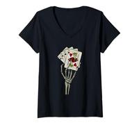 Mujer Tarjetas de Juego de Dedos de Esqueleto en decoración de Esqueleto gótico Genial Camiseta Cuello V