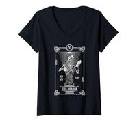Mujer Tarot Card El Lector Bookish Astrología Esqueleto Camiseta Cuello V