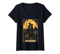 Mujer Tarot de Bruja gótico Oculto Gato Luna Arte Halloween Mujeres Camiseta Cuello V