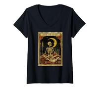 Mujer Tarot de The Reader, Amante de los Libros de Cartas, diseño de Esqueletos, Estilo gótico Camiseta Cuello V