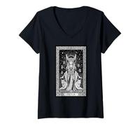 Mujer Tarot gótico Freyja Diosa Vikinga Mitología Nórdica Camiseta Cuello V