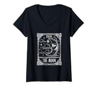 Mujer Tarot The Moon Crescent Vintage Camiseta Cuello V