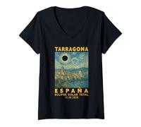 Mujer Tarragona, España Eclipse Solar Total 2026 Camiseta Cuello V