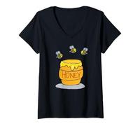 Mujer Tarro de Miel con Abejas Camiseta Cuello V