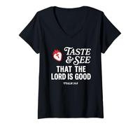 Mujer Taste and See That Lord is Good Psalm 34:8 Christian Verse Camiseta Cuello V