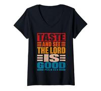 Mujer Taste and See The Lord Is Good Salmo 34:8 Vintage Camiseta Cuello V