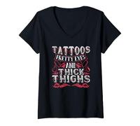 Mujer Tattoos Pretty Eyes and Thick Thighs Tattooed Girl Camiseta Cuello V